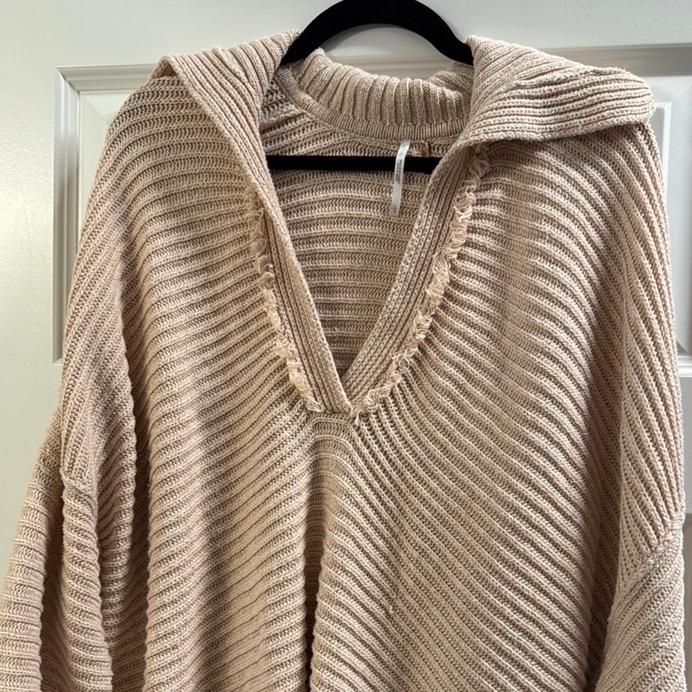 Free People Ribbed Collared Dusty Rose Knit Sweater